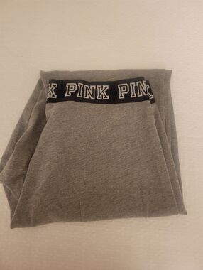 PINK Grey Lounge Pants with Logo Waistband